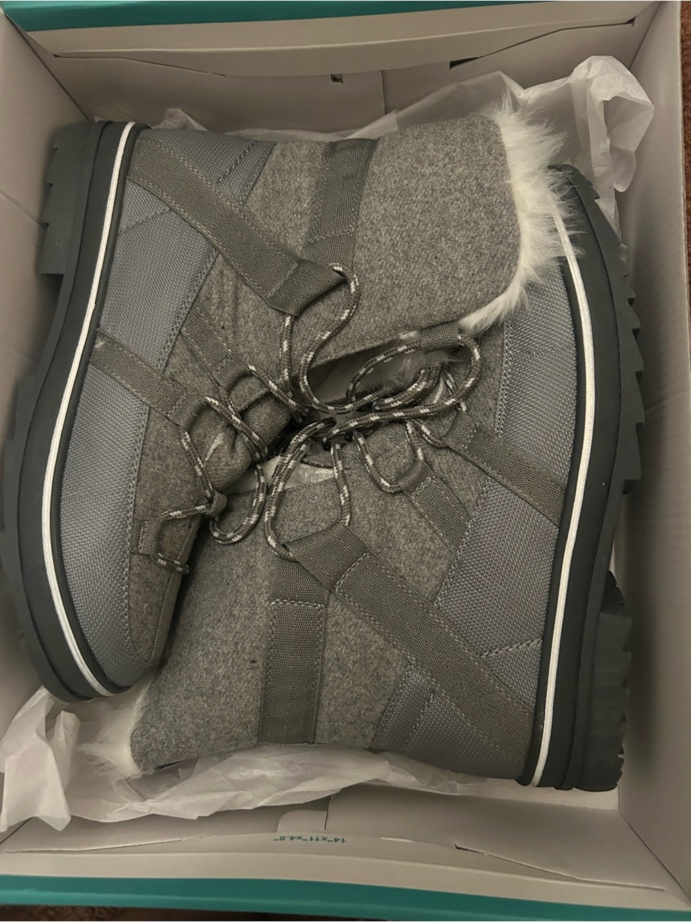 Maurices Gray Lace-Up Winter Boots with Faux Fur Cuff